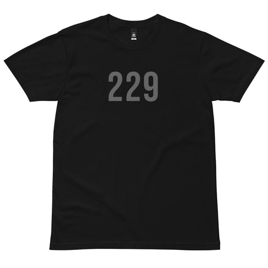 Black 229 Vehicle Technician T-shirt with grey print, front view