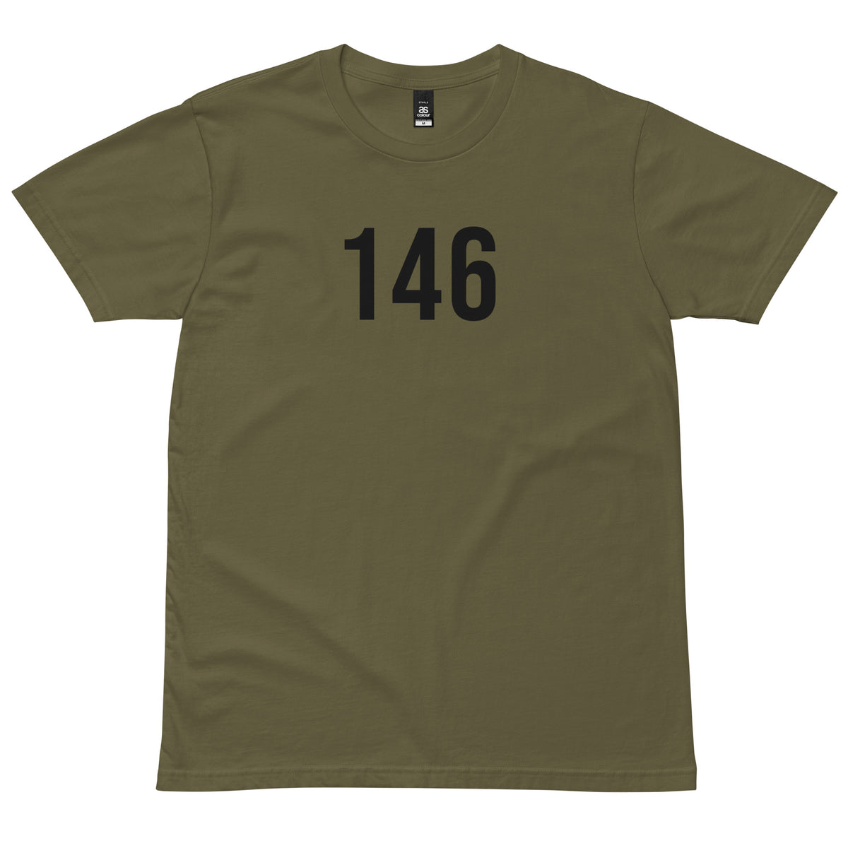 Army green 146 Weapon Technician T-shirt with black print, front view