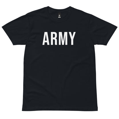 Navy ARMY T-Shirt with white lettering, front view