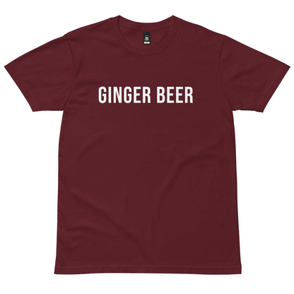 Burgundy GINGER BEER T-Shirt with white lettering, front view