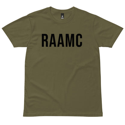 Army Green RAAMC T-Shirt with black lettering, front view