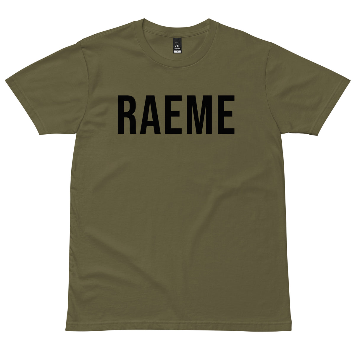 Army Green RAEME T-Shirt with black lettering, front view