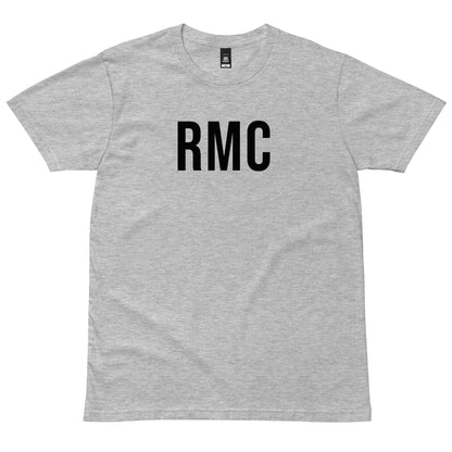 Athletic Heather RMC T-Shirt with black lettering, front view