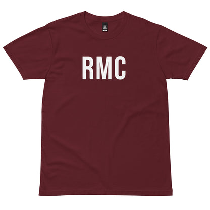 Burgundy RMC T-Shirt with white lettering, front view